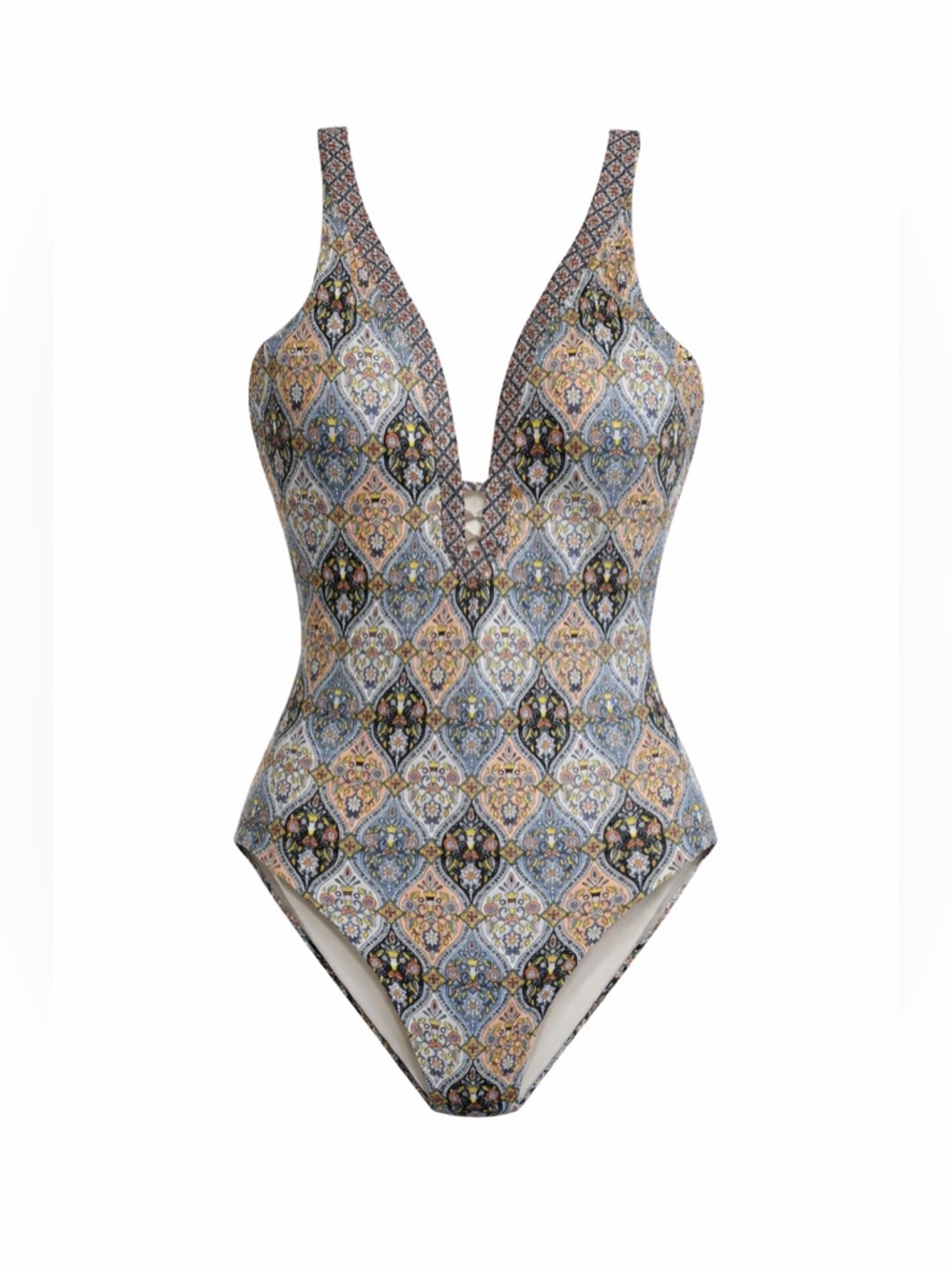 LAUNDRY by Shelli Segal Printed Plunge One Piece Swimsuit 📐L